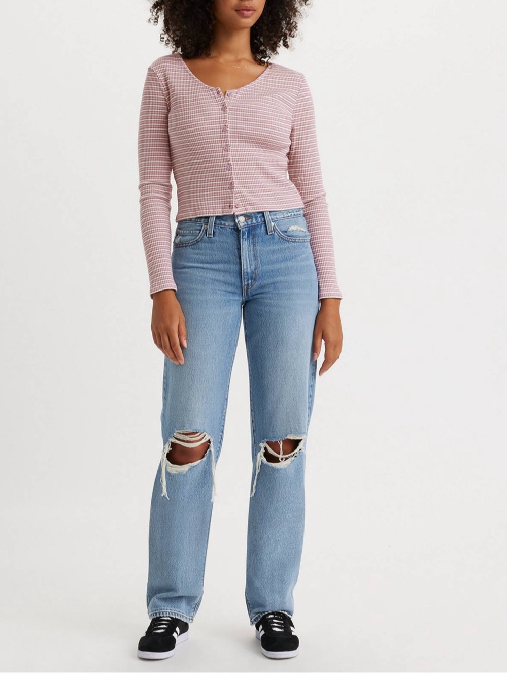 Levi's Light Blue Distressed Wide Leg Jeans